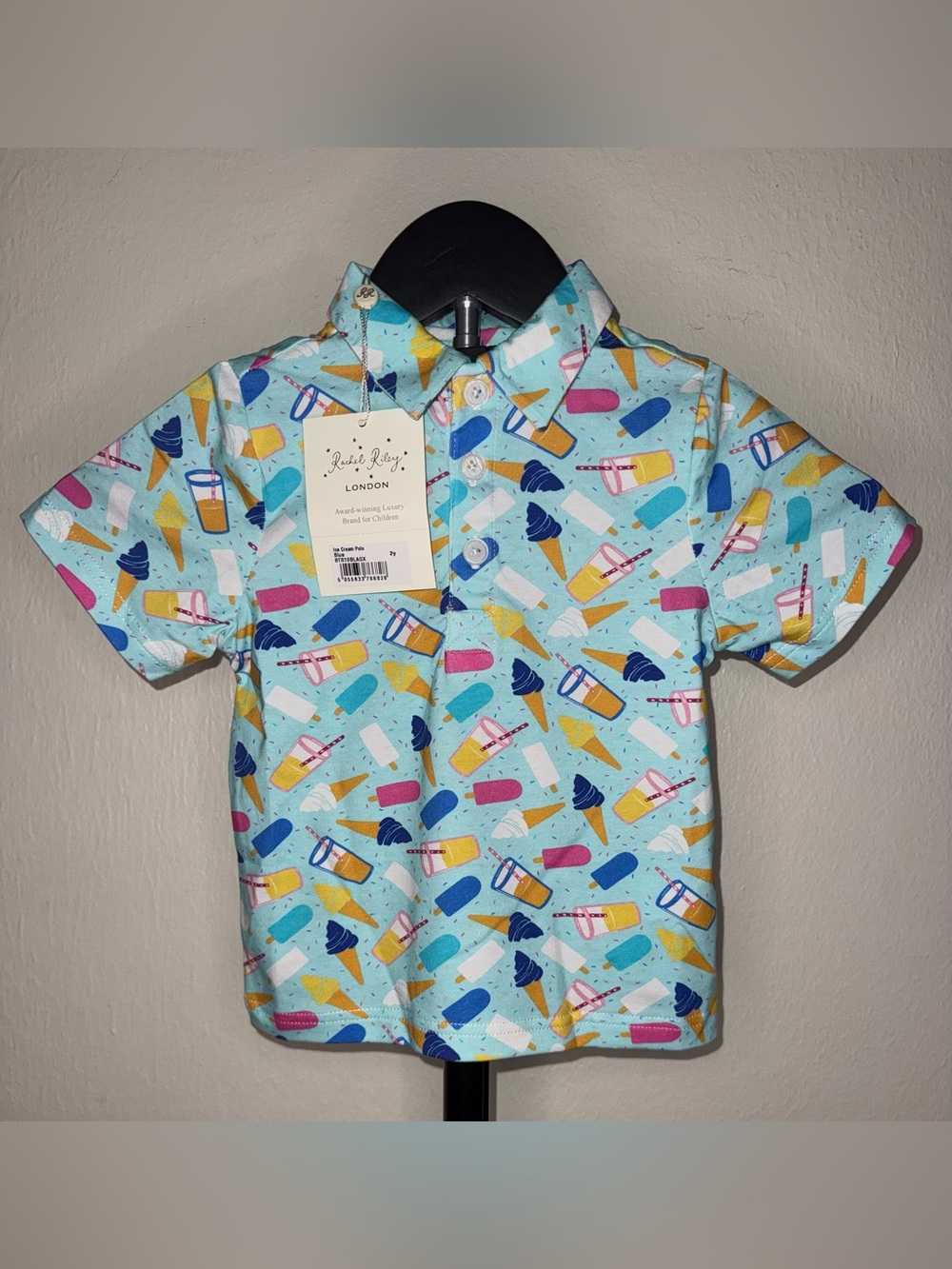 Rachel Riley Boys Ice Cream Jersey Button-Down Shirt, size 2, NWT